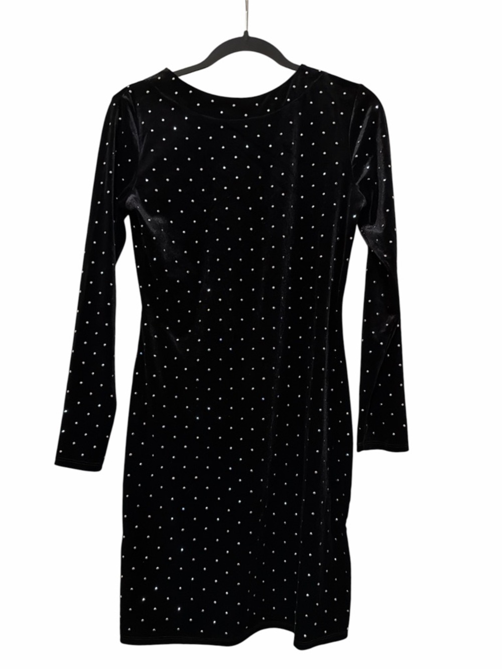 H&M Black Velvet Long-Sleeve Rhinestone Mini Dress